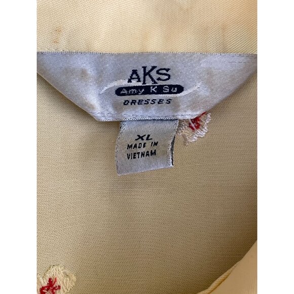 Vintage AKS Amy K Su Sleeveless Top Yellow with Red Cherries Womens Size XL - Picture 2 of 9